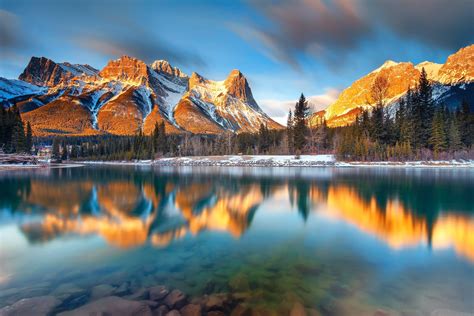 Landscape Nature Mountains Lake Reflection Alberta Canada Wallpaper