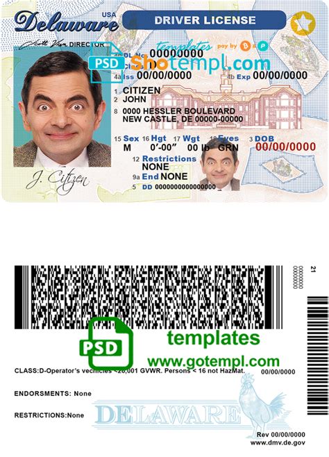 Usa Delaware Driver License Template In Psd Format In 2021 Drivers