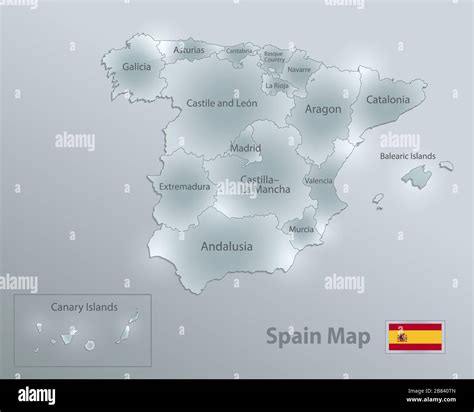 Spain Map And Flag Administrative Division Separates Regions And