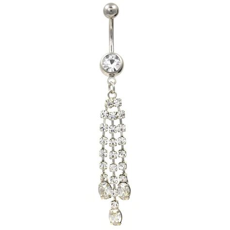 Clear Gem Cz Chains Belly Navel Ring Dangle Waterfall Button Piercing