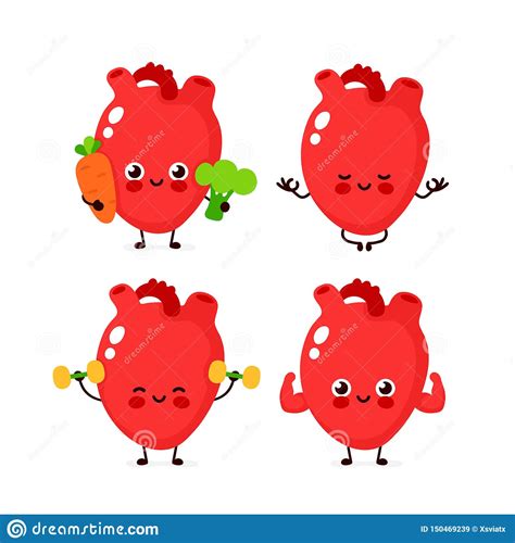 Strong Cute Healthy Happy Human Heart Stock Vector Illustration Of