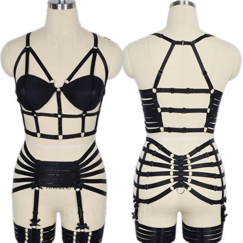 bodycage womens sexy body harness cage bralette high waist garter belt black straps elastic bdsm
