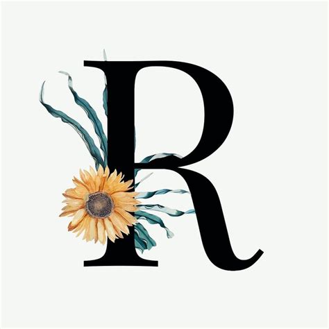 The Letter R Has A Sunflower In Its Center And Is Painted Black