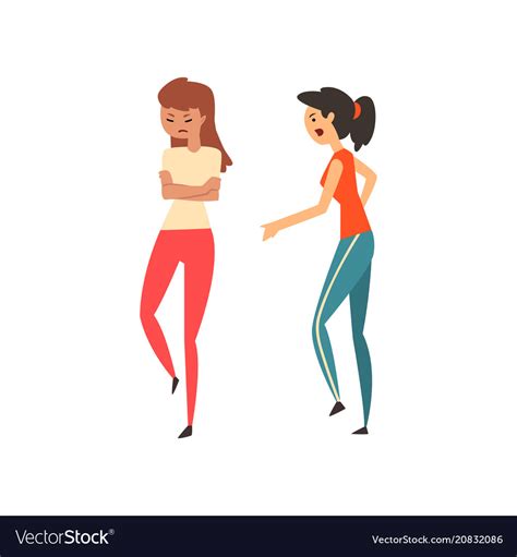Two Angry Girls Arguing With Each Other Hard Vector Image