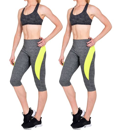 Womens Activewear 2 Pack Yoga Spandex Leggings Gray Yellow Ebay