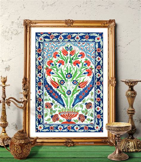 Osmanische Tulpe Und Nelke Vase Design Fliese Aquarell Kunst