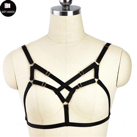 harajuku body harness black cage bra elastic adjust bondage harness strappy crop top women