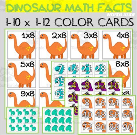Dinosaur Math Facts Multiplication Cards Colored By Teach Simple