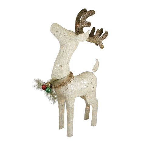37 White And Brown Lighted Sparkling Standing Reindeer Outdoor Christmas Decor