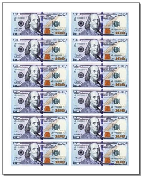 100 Dollar Bills Play Money These Printable Play Money Sheets Can Be