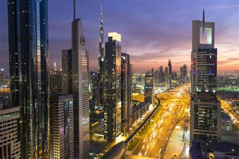 Elevated View At Dusk Over Dubai And Sheikh Zayed Road Editorial Image