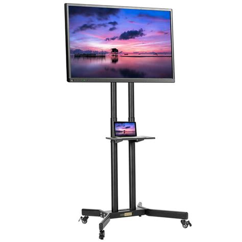 Black Rolling Tv Cart Height Adjustable Portable Tv Stand Trolley