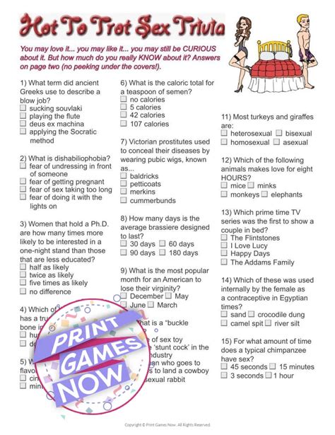 Printable Facts About Sex Trivia Adult Party Game For Couples — Print Games Now