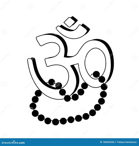 Om Aum Symbol Of Hinduism Flat Icon With Beads Stock Vector