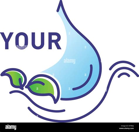 Logo Line Vector Illustration Of A Drop Of Water And Green Leaves Stock