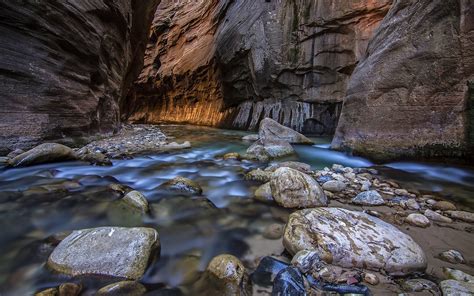 Nature River Water Rock Stones Long Exposure Canyon Wallpapers Hd