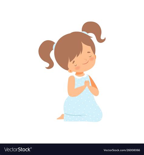 Adorable Little Girl Kneeling And Praying Cartoon Vector Image