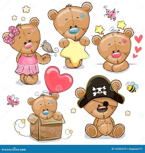 Set Of Cartoon Teddy Bears On A White Background Stock Vector