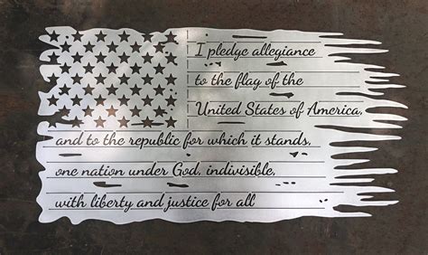 Pledge Of Allegiance Tattered Flag Metal Patriotic Decor Metal Flag Custom Metal Art