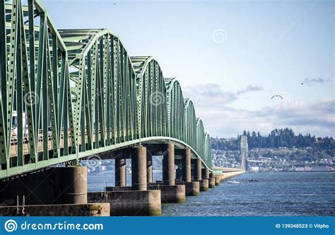Long Arched Sectional Bridge Across The Mouth Of The Columbia River In
