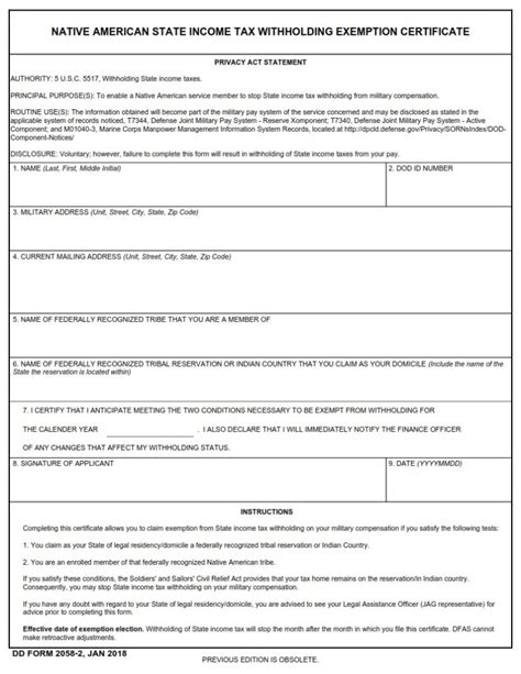Dd Form 2058 2 Native American State Income Tax Withholding Exemption