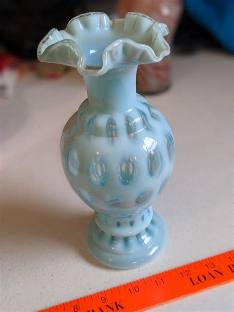 Fenton Coin Dot Blue Opalescent Vase Estatesales Org