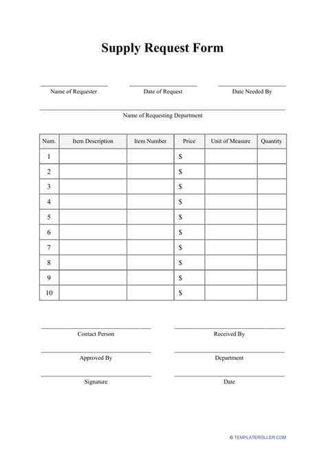 Printable Office Supply Request Form