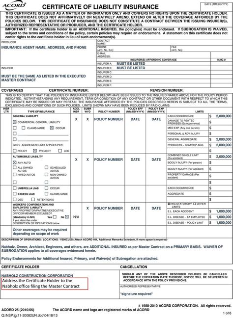 Certificate Of Liability Insurance Pdf Free Download With Certificate