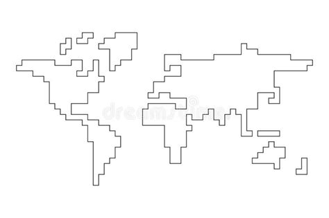 Pixelited Map Of World Black Outline On White Background Flat Vector