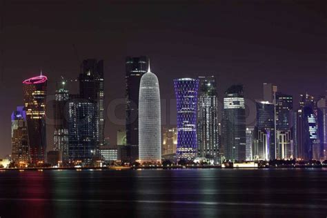 Doha Skyline At Night Qatar Stock Photo Colourbox