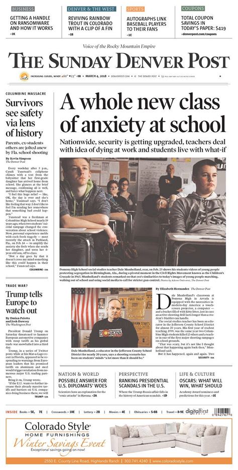 Todays Front Page Of The Denver Post Via