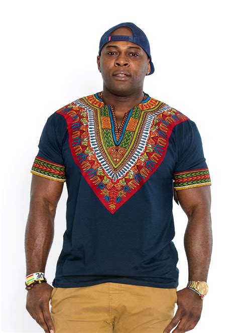 Mens African Print Dashiki T Shirt Navy African Shirts African