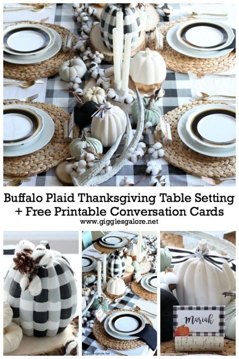Buffalo Plaid Thanksgiving Table Setting Printable Conversation Cards