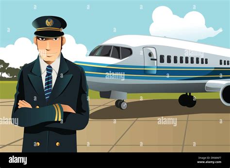 A Vector Illustration Of An Airplane Pilot In Front Of The Plane At The