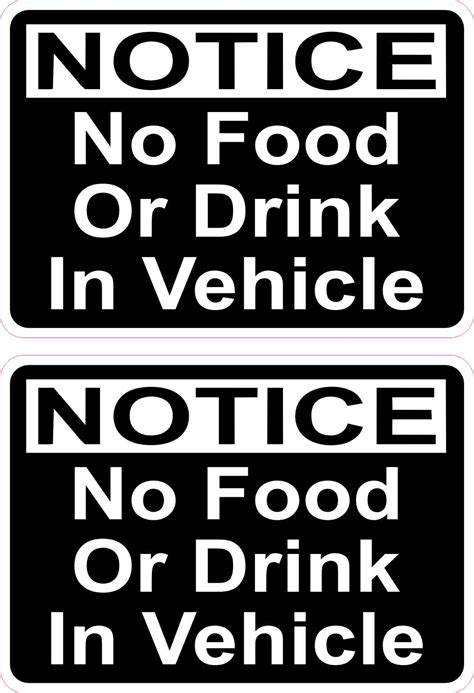 Stickertalk No Food Or Drink In Vehicle Vinyl Stickers 1 Sheet Of 2