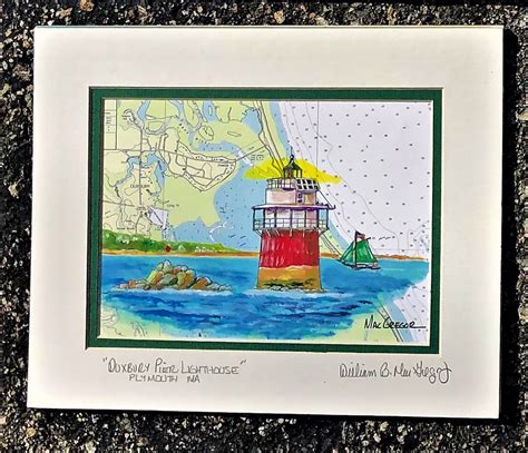 Duxbury Pier Lighthouse Nautical Chart Art Print Aka Bug Light Etsy