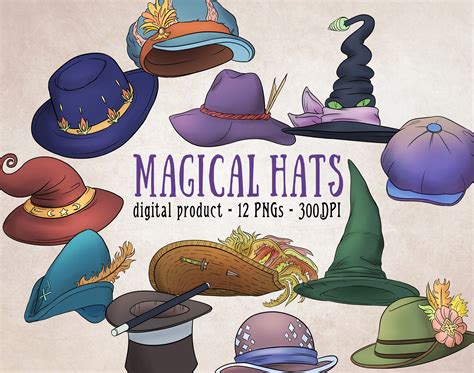 Hats Clipart Magic Hat Fantasy Hats Png Wizard Hat Clipart Etsy