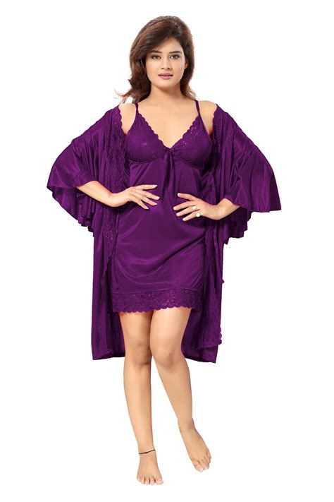 Buy Be You Purple Satin Women Nighty With Robe Online ₹799 From Shopclues