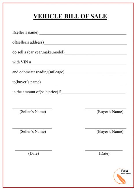 Free Printable Bill Of Sale For Car Template Nowhor