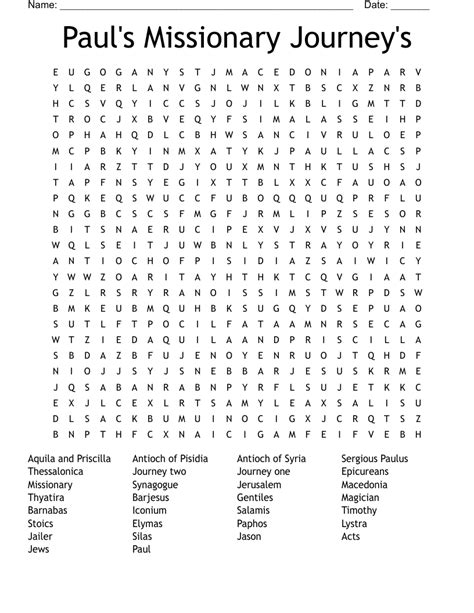 Pauls Missionary Journeys Word Search Wordmint