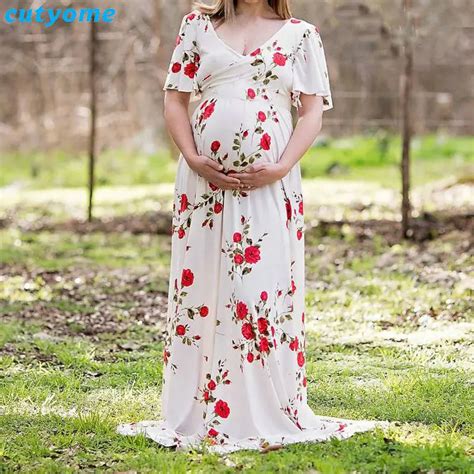 Buy Maternity Floral Dress Photography Props Clothes Pregnancy Maxi Maternity