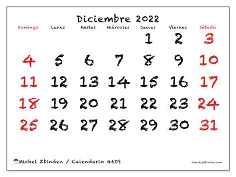 Calendario Diciembre De 2022 Para Imprimir “46ds” Michel Zbinden Es