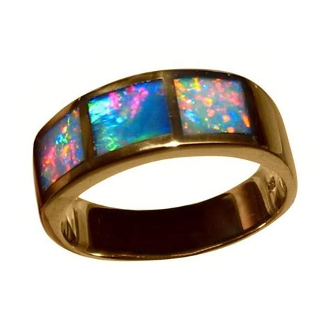 Mens Opal Ring 14k Gold Three Gems Opal Rings Rings For Men Natural