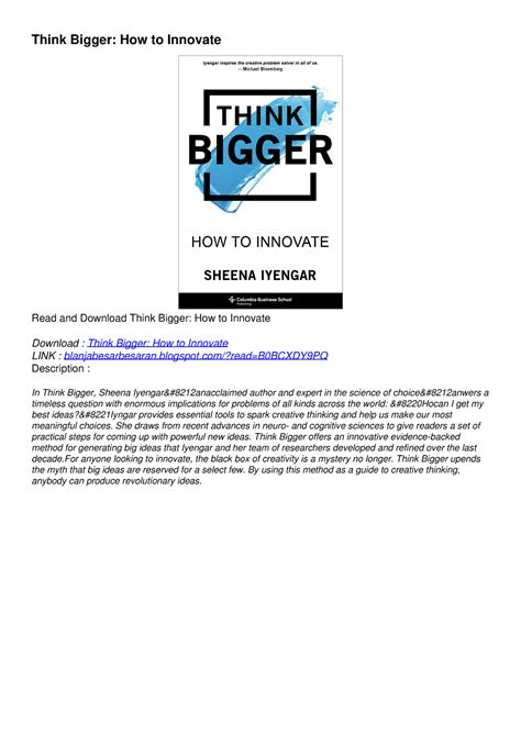 Pdf Book Download Think Bigger How To Innovate Bestseller Think