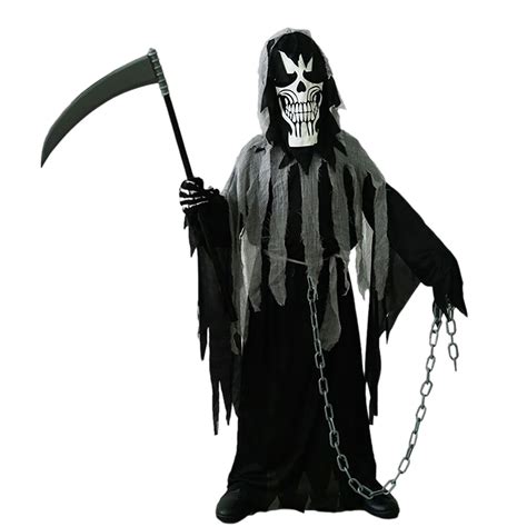 Grim Reaper Costume For Kids Unisex Glowing Eyes Reaper Cosplay