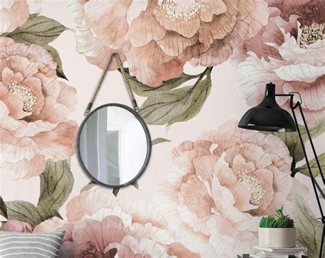 Peony Flower Mural Wallpaper Mixed Pink Watercolor Peony Etsy
