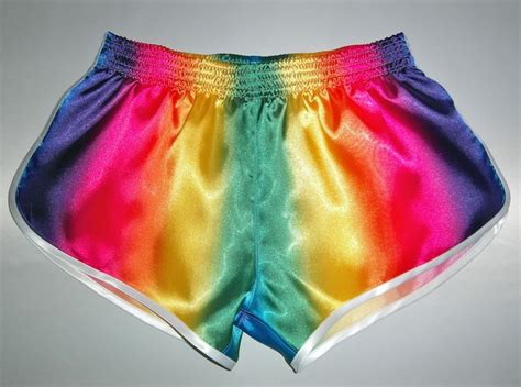 Runner Shiny Shorts Rainbow L Soft Material Gym Shorts Womens