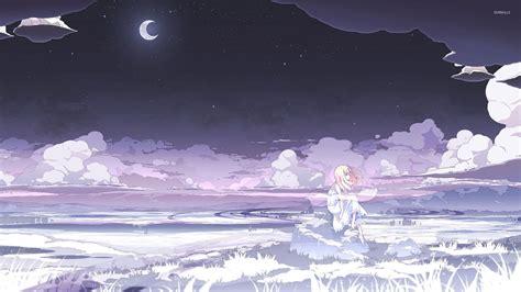 Sad Blonde Under The Moonlight Wallpaper Anime