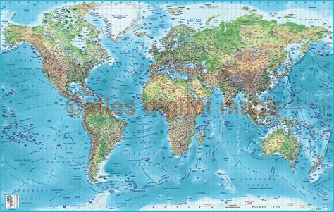 Land And Sea Relief World Map In Green And Blue World Map Mural Map