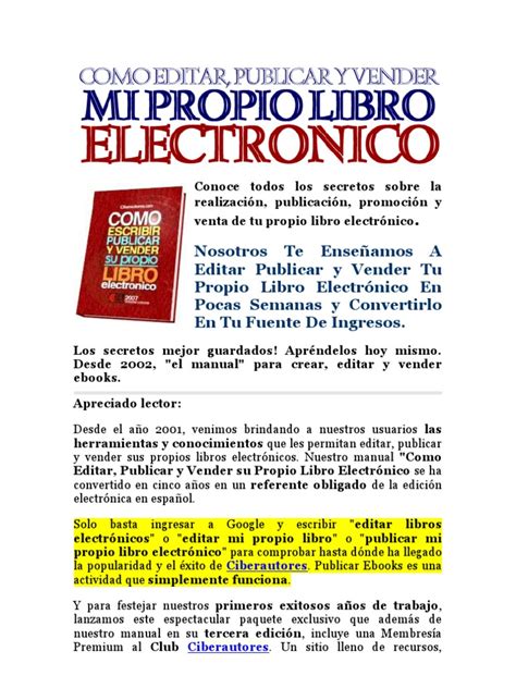 Libros Electrónicos Ebooks Como Publicar Y Vender Tu Propio Libro